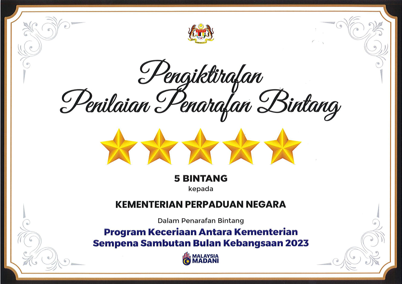 PENGIKTIRAFAN PENILAIAN PENARAFAN 5 BINTANG PROGRAM KECERIAAN ANTARA KEMENTERIAN