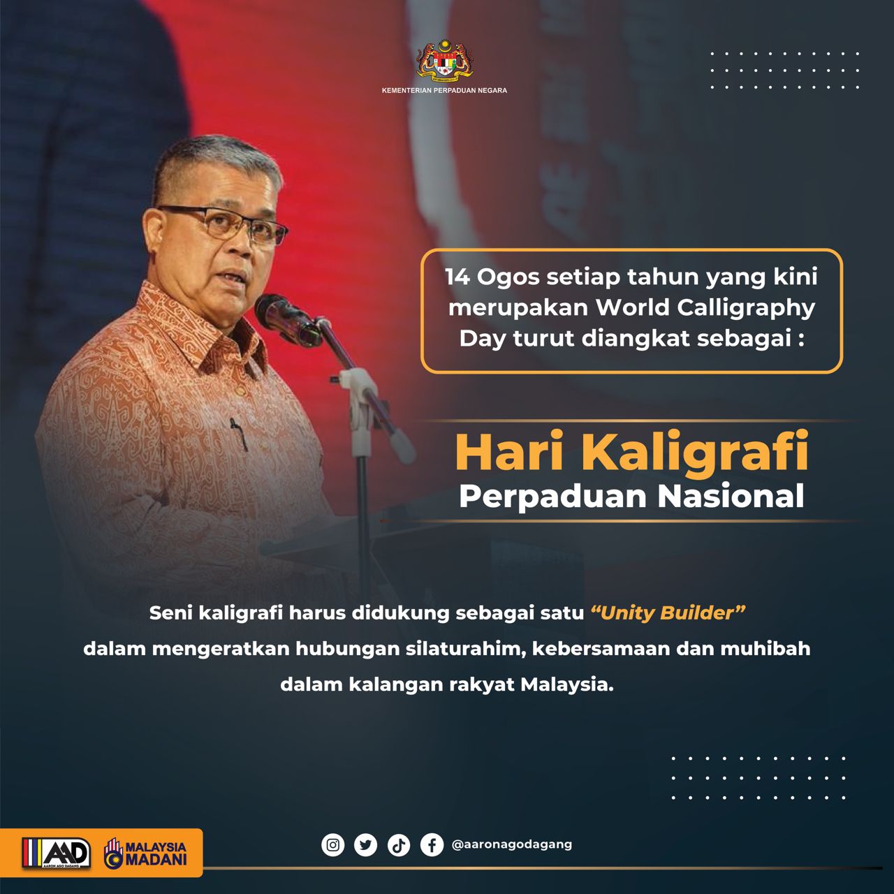 14 OGOS MERUPAKAN WORLD CALLIGRAPHY DAY TURUT DIANGKAT SEBAGAI 